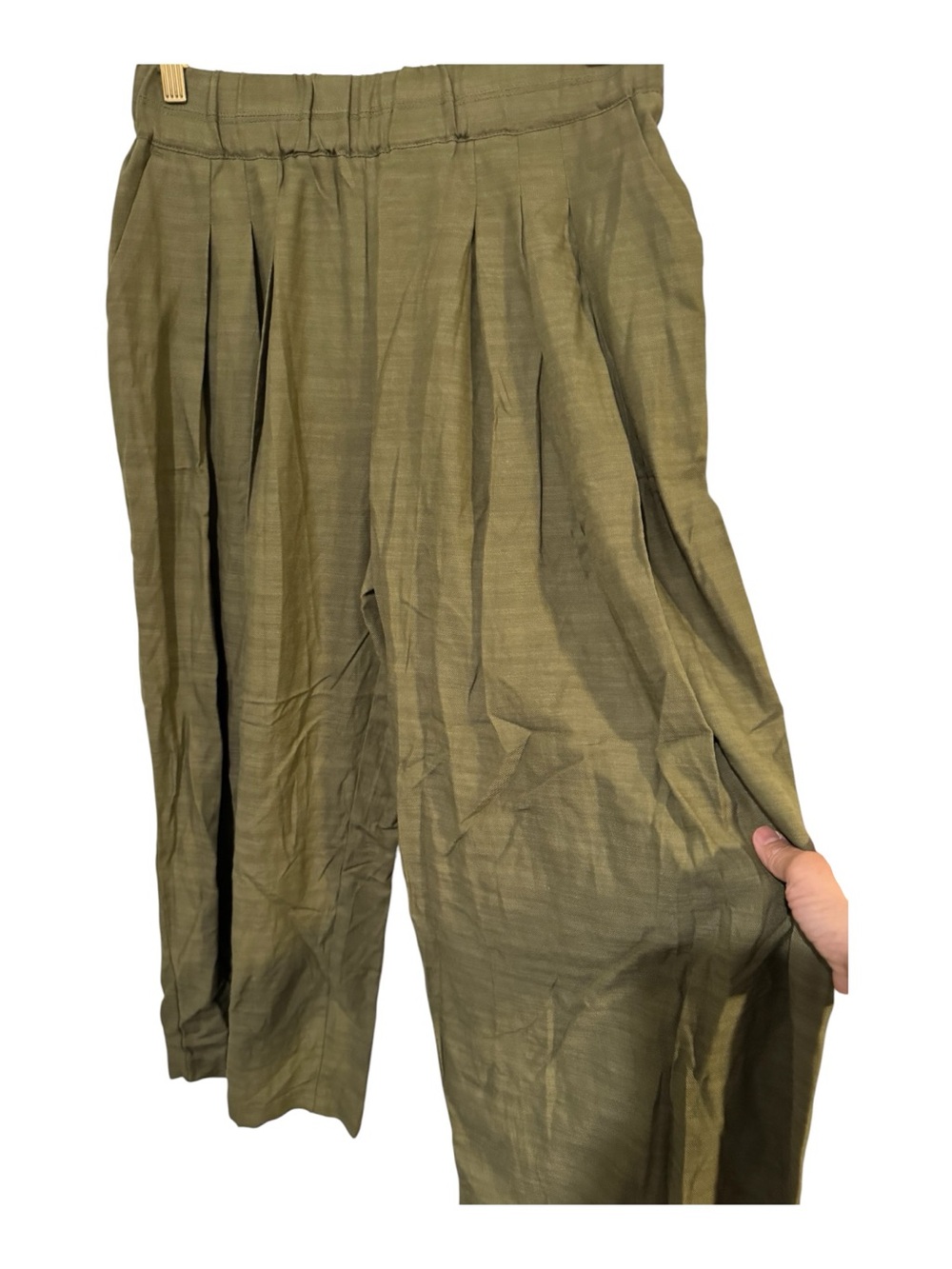 Democracy Olive Wide Leg Crop Pants Pull On Pleated Rayon Cotton NWT M - Picture 4 of 10